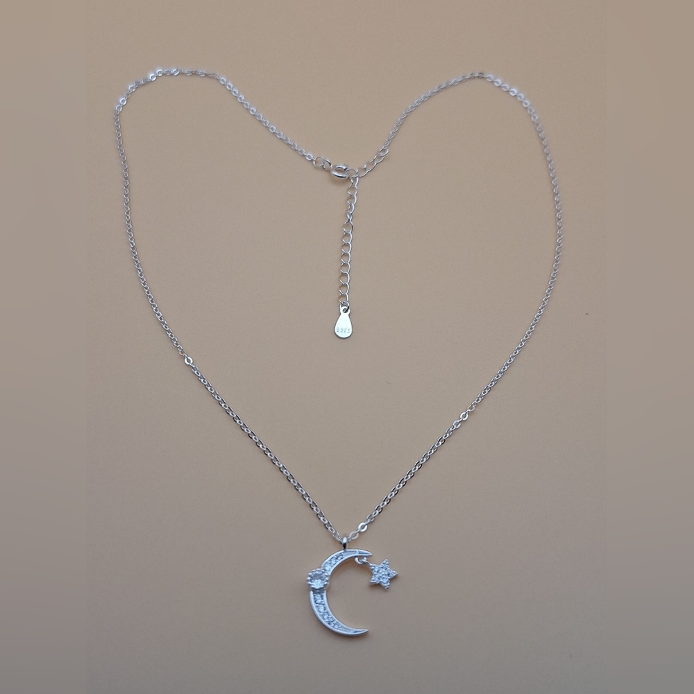 Silver Moon and Star Necklace 925